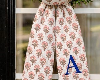 Traditionele Indiase gepersonaliseerde sjerp met bloemenblokprint | Handgemaakt katoenen boerderijdecor