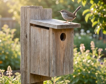 Plannen voor nestkast Bewick's Wren - kleurgecodeerde pdf-houtbewerkingsblauwdruk - één cederhouten bord van 1 x 6 voor twee dozen - direct downloaden