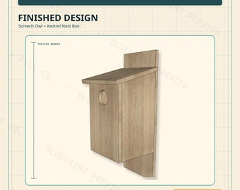 Plannen voor nestkast Screech Owl Torenvalk | DIY-blauwdruk voor houtbewerking (pdf-download)