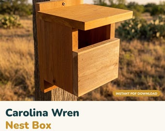 Plannen voor nestkast Carolina-winterkoning: pdf-blauwdruk · Pseudocavity-ontwerp met open voorkant · 13 pagina's houtbewerkingsgids voor beginners · Digitale download