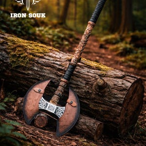 Hand-Forged Viking Axe – High Carbon Steel, Ash Wood Handle, Leather Sheath, Rustic Decor Tool