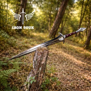 Espada larga vikinga hecha a mano / Hoja de acero al carbono de 86 cm (34 pulgadas), estilo nórdico, funda de cuero.