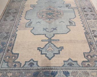 Turkish Oushak Rug Handmade, Vintage Distressed Carpet, Blue Beige Anatolian Rug, Luxury Wool Area Rug Living Room  6x9,8x10,10x14,12x15 Ft