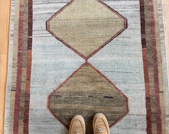 Neutral Moroccan Runner Rug, Handmade Wool Runner Rug, Vintage Tribal Hallway Rug, Beige Terracotta Geometric Carpet, Boho Corridor Kitchen