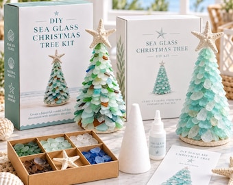 DIY Sea Glass Christmas Tree Craft Kit, Coastal Xmas Decor, Beginner Handmade Art Set