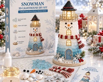 DIY Sea Glass Lighthouse Kit, Nautical Christmas Craft, Holiday Home Decor