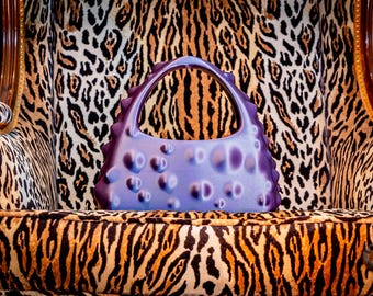 Modern iridescent handbag with 3D texture | Unique purple handbag | Futuristic design bag | Original gift for women