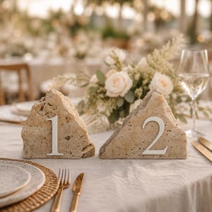 Travertine natural stone table numbers | Wedding table decoration | Black & white | Customizable | Mediterranean wedding | Wedding table numbers image 7