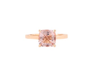 Morganite Solitaire Ring | Cushion Cut Natural Morganite Ring | 14K Rose Gold Classic Ring, Blush Pink Gemstone Statement Jewelry