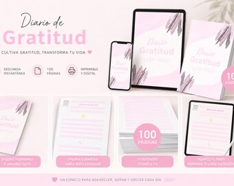 Journal de gratitude numérique en PDF | Journal rose esthétique à imprimer | Agenda de gratitude et de réflexion | 100 pages