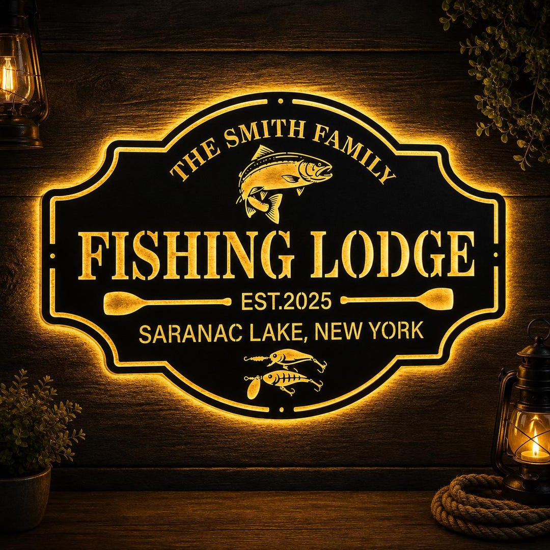 Personalized Fishing Sign, Light up Wall Art, Housewarming Gift, Metal ...