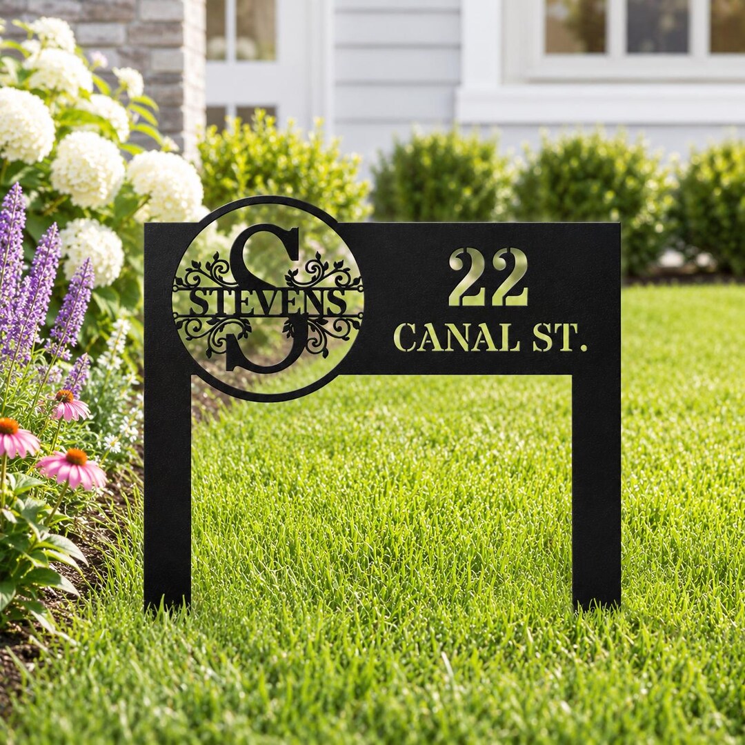 Custom Family Monogram Address Sign, Personalized House Number Stake ...