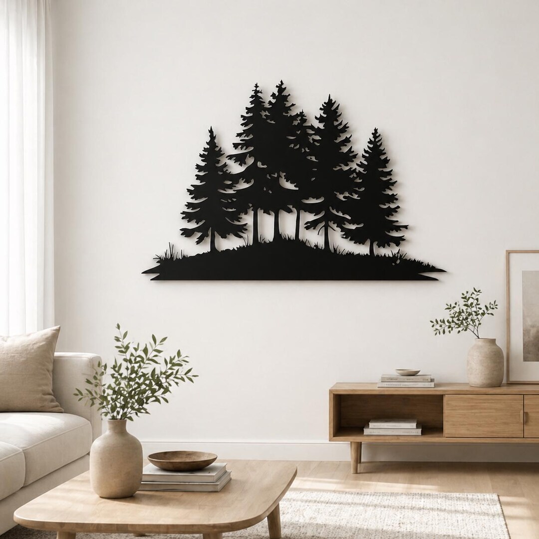 Pine Tree Forest Metal Wall Art, Nature Landscape Decor, Mountain Trees ...