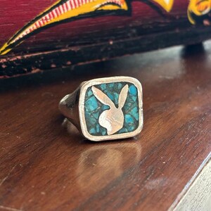 Goodtime Bunny Signet Ring - Sterling Silver Turquoise Inlay