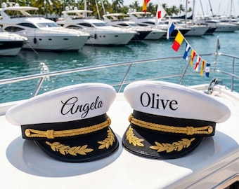 Gorra de capitán personalizada con nombre, gorra de marinero náutica, decoración para eventos en yate, regalo para despedida de soltera, accesorios para fiestas de boda.