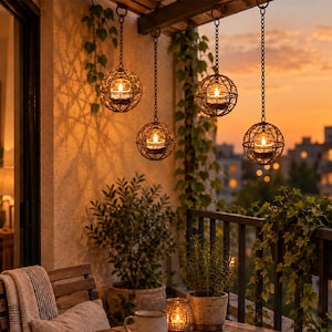 Bollampen op zonne-energie hangen buiten, decoratieve draadbollantaarns voor tuin, veranda, terras, achtertuin, romantische sfeerverlichting