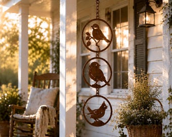 Rustic Bird Hanging Decor, Metal Wall Art for Farmhouse Home, Outdoor Garden Decoration, Vintage Porch Accent, Patio Yard Bird Lover Gift