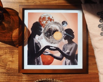 Superpowers - Sisters of the cosmos collage art print - Empowering black women, celestial planet background