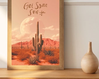 Get some sun, southwestern delight, Printable Collage Art of Desert Wonders and Prickly Beauty
