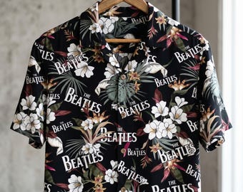 The Beatles Hawaiian Shirt, Rock Fan Gift, Tropical Floral Button Down Shirt, Summer Concert Outfit, Music Lover Tee Men Women Unisex
