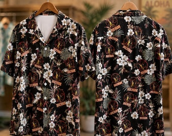 Rush Hawaiian Shirt, Rock Fan Gift, Tropical Floral Button Down Shirt, Summer Concert Outfit, Music Lover Tee Men Women Unisex