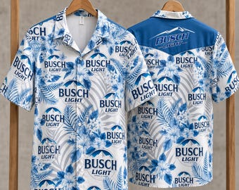 Busch Light Hawaiian Shirt, Beer Lover Gift, Tropical Aloha Unisex Button Down Shirt, Funny Beer Shirt, Gift For Him Her, Summer Festival