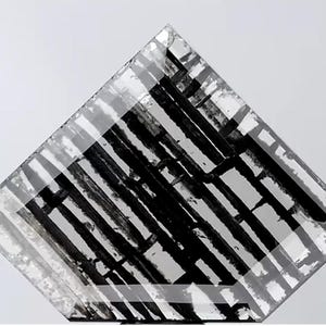 May include: Abstract artwork featuring a diamond shape with a transparent overlay. The artwork has a black and white color scheme, with thick black brushstrokes filling the center and a transparent, layered effect on the edges.