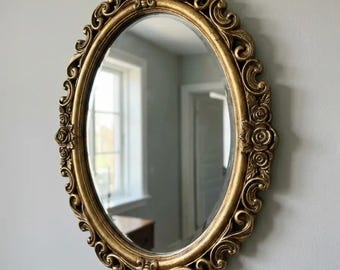 Vintage Antique Style Oval Wall Mirror Decor, Resin Home Bedroom Living Room Dresser Or