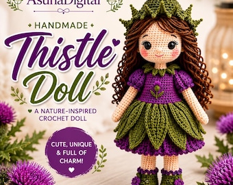 Thistle Doll haakpatroon pdf, amigurumi Flower Fairy Doll patroon, door de natuur geïnspireerde gehaakte pop, patroon DIY knuffel, Instant Download