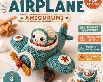 Haakpatroon vliegtuig amigurumi pdf | Leuk pluchen vliegtuigspeelgoed | Zelfstudie voor beginners | Digitale download