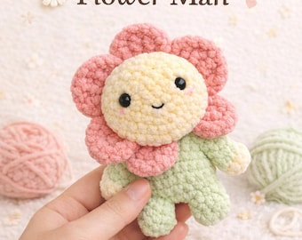 Bloemenman haakpatroon pdf, schattige amigurumi-bloempop, patroon van pluche speelgoed voor beginners, direct downloaden