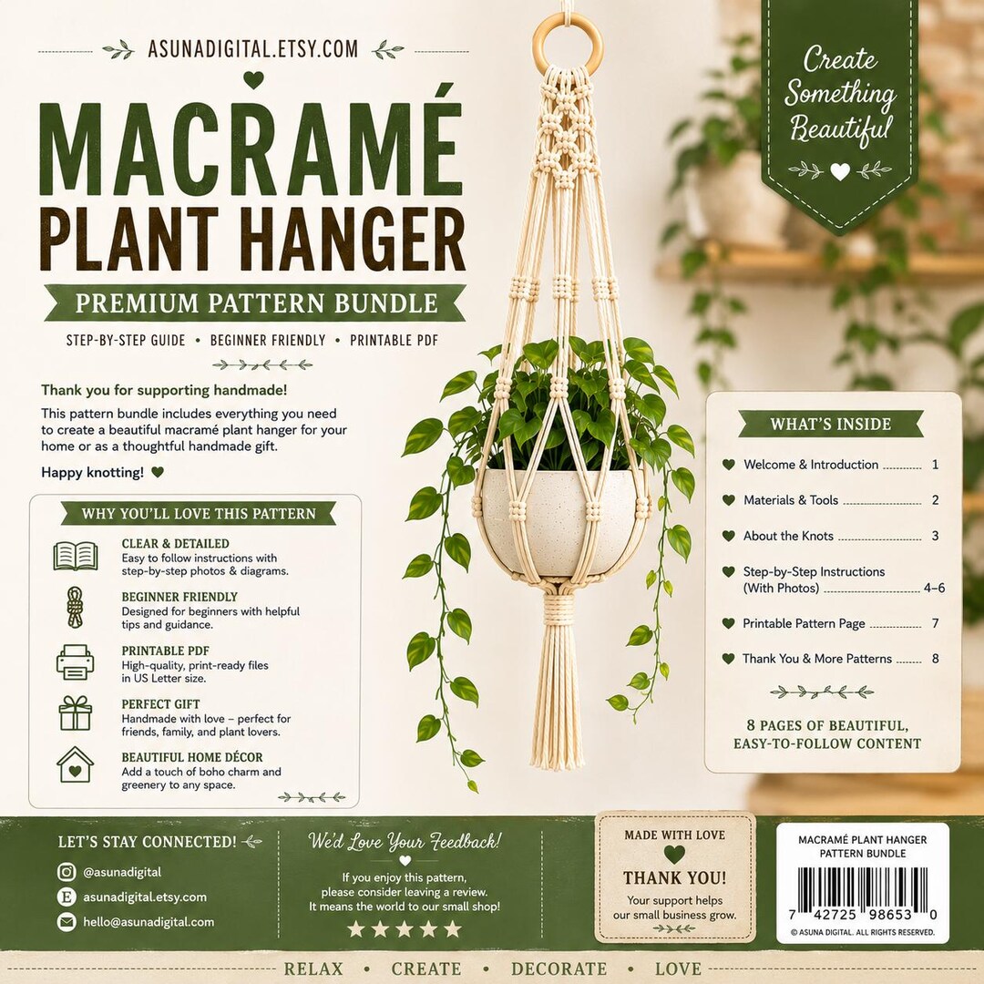 Macramé Plant Hanger Pattern PDF | DIY Boho Hanging Planter Tutorial ...