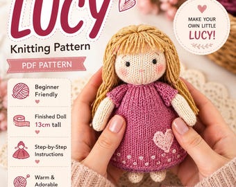Lucy Knitting Pattern PDF | Beginner Friendly Doll Knitting Tutorial | Handmade Soft Toy Pattern | Cute Knit Doll DIY | AsunaDigital