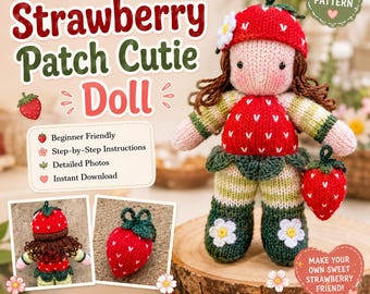 Aardbeienpatch Cutie Doll breipatroon pdf | Schattig speelgoedpatroon aardbei