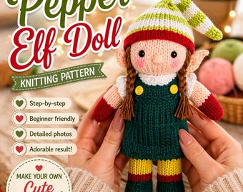 Breipatroon Pepper Elf Doll | Leuke kerstamigurumi-elf pdf | Patroon vakantiespeelgoed voor beginners