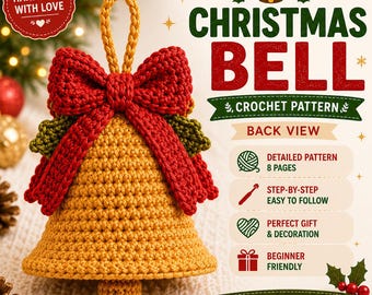 Bundel gehaakte kerstbel | Amigurumi kerstornament pdf | Beginnersvriendelijke handgemaakte vakantiedecoratie-tutorial | 8 pagina's digitaal