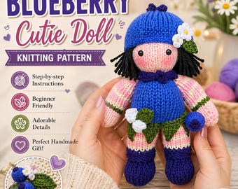 Breipatroon Blueberry Cutie Doll | Leuk handgemaakt amigurumispeelgoed | DIY-cadeau-idee | PDF-bestand voor beginners