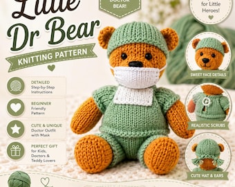 Breipatroon Little Dr Bear PDF | Dokter teddybeer speelgoed | Schattige handgemaakte pluche | DIY amigurumicadeau | Geschikt voor beginners