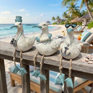 Figurines de mouette côtières, statues d'oiseau aux jambes pendantes, décoration nautique de maison de plage, ornements de jardin rigolos, décoration d'étagères de bord de mer, cadeau océan pour la maison