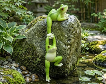 Double Hanging Frog Figurines,Whimsical Climbing Frog Decor,Cute Plant Pot Ornament for Garden Patio Yard,Tree Accessor,Frog Lover Gift