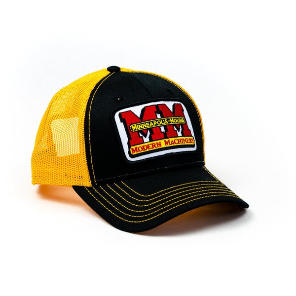 Minneapolis Moline Tractor Logo Hat, black with gold mesh back