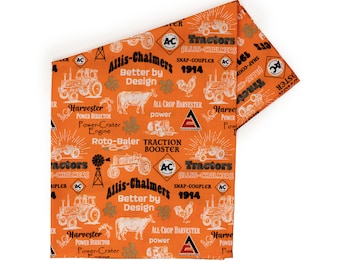 Allis Chalmers Tractor and Logo Print Bandanna, Orange All-Over Print