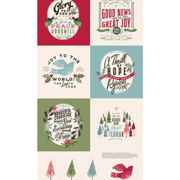 Christmas Hymns Carols Fabric Panel, Moda Good  News Great Joy Collection