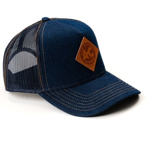 Vintage Allis Chalmers Leather Emblem Hat, Denim Mesh