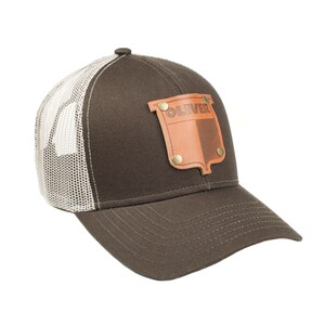 Vintage Oliver Logo Hat, Leather Emblem, Brown Mesh