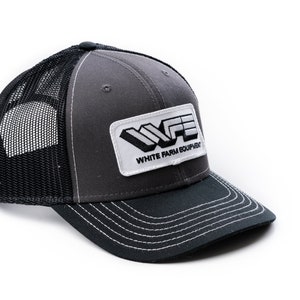 White Farm Equipment Hat, Gray with Black Mesh Back