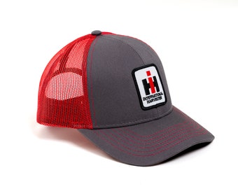 International Harvester IH Logo Hat, Charcoal Gray with Red Mesh Back