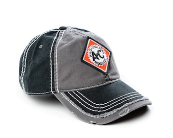 Allis Chalmers Tractor Hat, Vintage Starbust Logo, Distressed Gray and Black