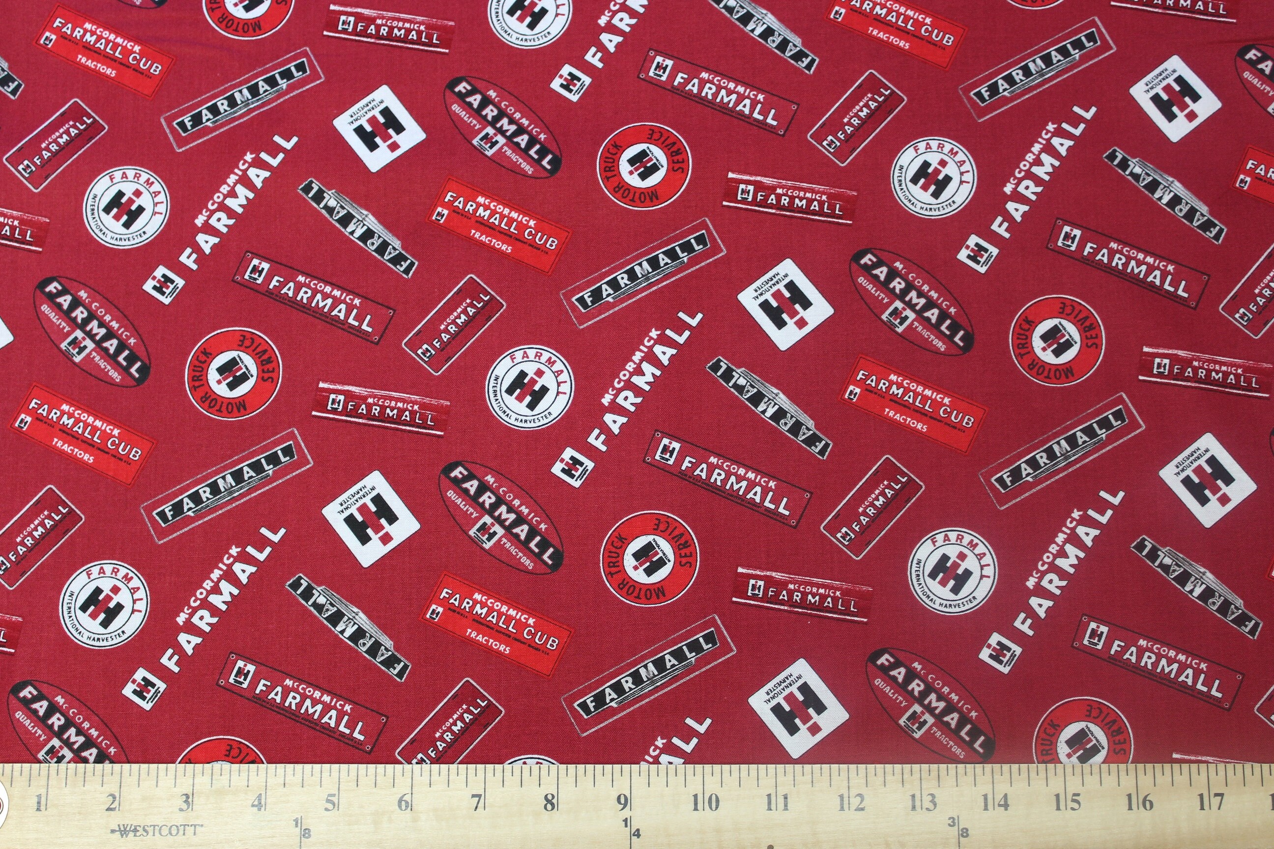 Farmall IH Tractor Fabric, Red, Logos, Signs and Hood Emblems