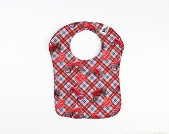 Farmall Tractor Baby Bib, Red/White/Blue Plaid